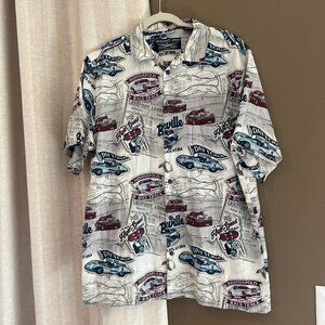 Newport Blue Men's Raceway Short Sleeve Button Down Graphic, Size XL